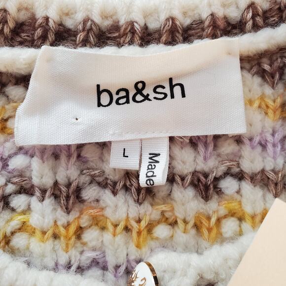 BA&SH Bill Button Front Tweed Knit Lady Cardigan Sweater Yellow Size Large New - Picture 7 of 12